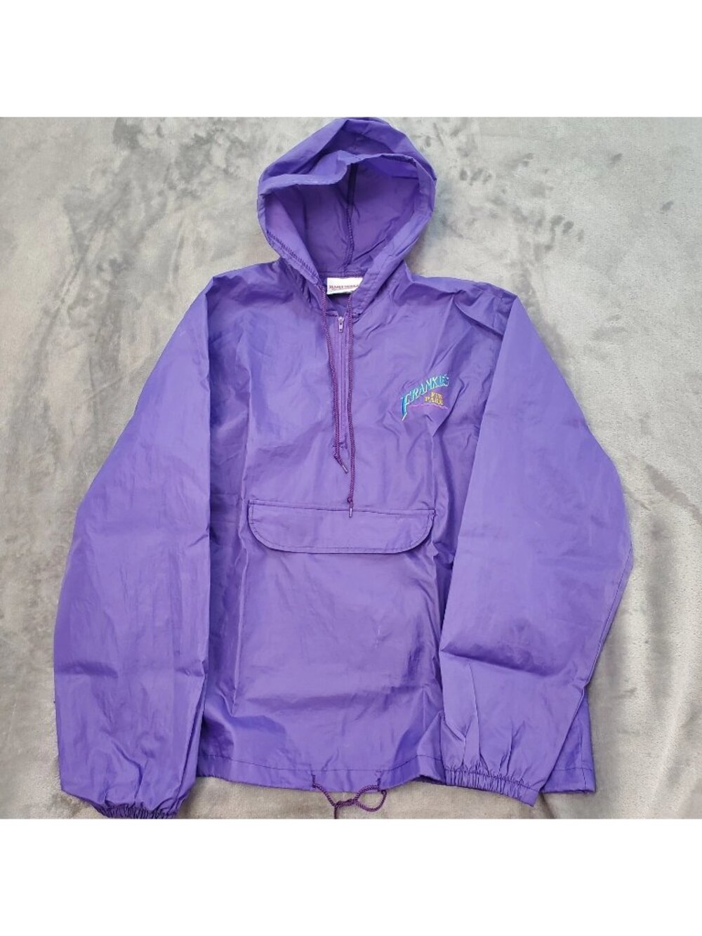 Vintage 90s Windbreaker Jacket Sz L Frankie's Fun Park Hood Purple USA RARE READ